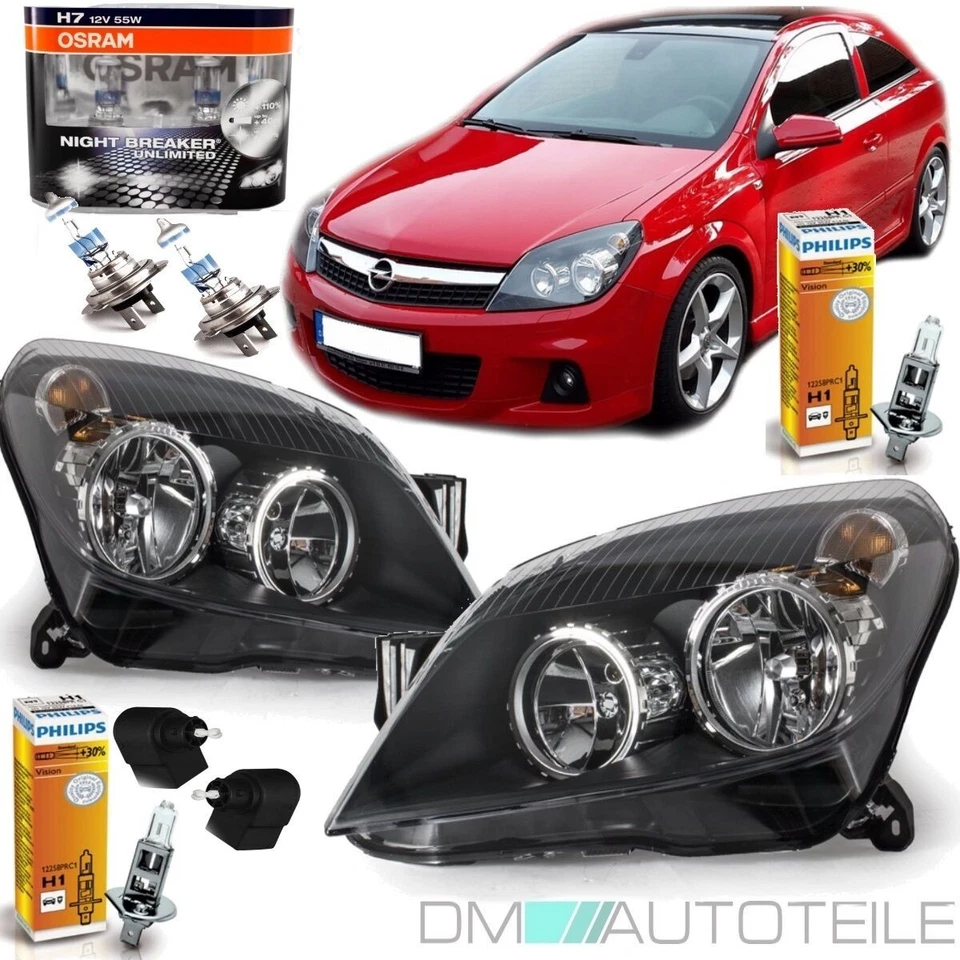 Opel Astra H Scheinwerfer Set schwarz Klarglas Rechts Links 04-09 H7/H1+Philips - Bild 1 von 1