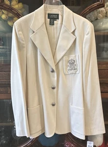 Chaqueta Blazer Vintage Lauren Ralph Lauren Mujer Crema Cresta Emblema Talla 16 - Imagen 1 de 12