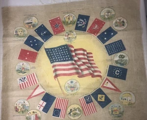 Antikes Tuch 1913 Fahnen und Siegel der Original 13 Staaten - Bild 1 von 8