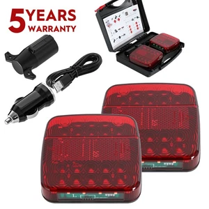 Magnetic Wireless LED Tow Towing Trailer Rear Tail Lights Warning Flashing Light - Picture 1 of 12
