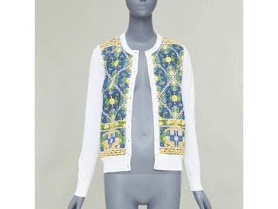 DOLCE GABBANA Cárdigan Mayólica Estampado Bordado Inglés Encaje Crema IT40 S Foto 1 de 4
