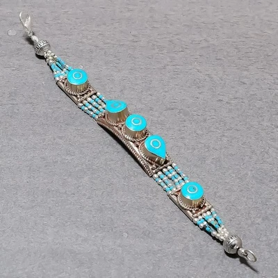 Браслет ювелирный непальский богемный ручной работы из тибетской бирюзы 7 дюймов SR 3357 - Изображение 1 из 4