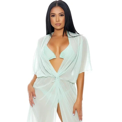 挂绳比基尼套装透明游泳遮瑕长薄荷蓝色 448796 XS — 第 1/4 张图片