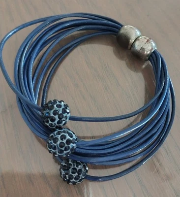 Armband Bänder Magnetverschluss Silbern Blau Perlen Glitzer Steine Steinchen  - Bild 1 von 2