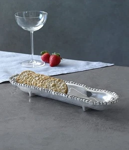 NEW Beatriz Ball - Organic Pearl Rectangular Footed Cracker Tray & Dust Cover - Picture 1 of 5