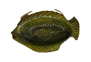 Vtg Fish Serving Platter Large 19" Avocado Green Art Pottery MCM Serveware*Read - Picture 1 of 6
