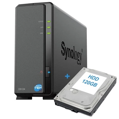 Synology DS124 NAS 1-Bay Single Hard Disk HDD 120GB SATA Refurbished - Image 1 of 4