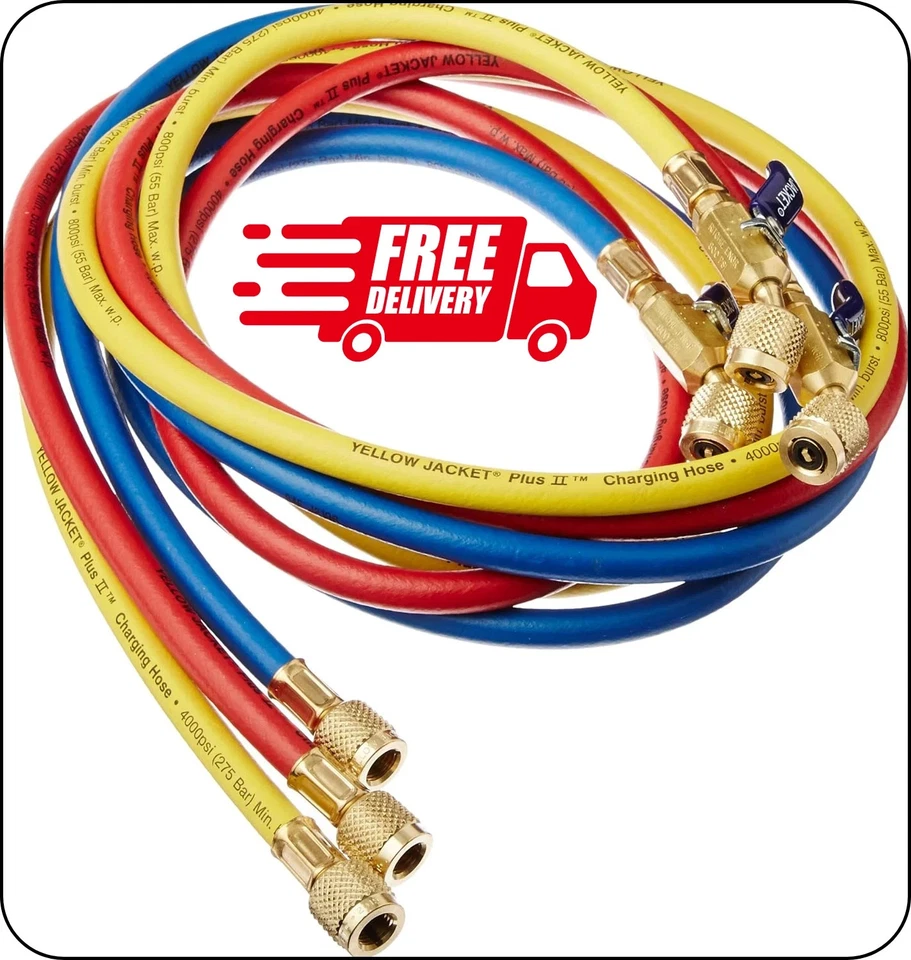 Manguera Yellow Jacket 29986 Plus II 1/4" con Válvula de Bola Compacta, 72" (Pack de 3)⭐⭐ Foto 1 de 1