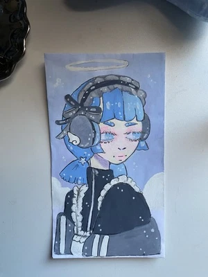 Celestial Cybercore Angel Niña Usando Auriculares Doodle En Sobre 3x6 Foto 1 de 4