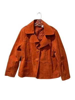 Chaqueta Chicos Mujer’s 3 (XL) Naranja Quemado Gamuza Cuero Cuello Doble De Colección Foto 1 de 4