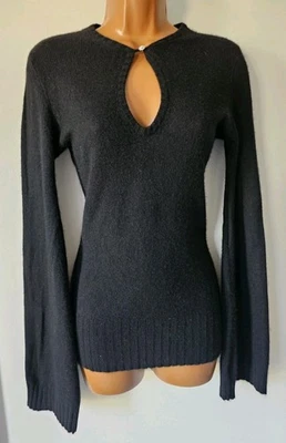 Autumn Cashmere Slim Black Keyhole Bell Sleeve Cashmere Sweater. Size M - Image 1 of 4