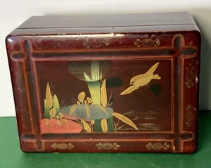 Japanische Lackdose handbemalt Pappmaché Vintage oder Antik 18 cm unvollständig - Bild 1 von 15