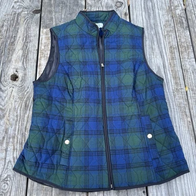 Chaleco Croft & Barrow Acolchado Verde Azul Cuadros Tartán Cremallera Talla M Bolsillos Ajustables Foto 1 de 4