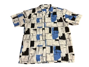 Camicia uomo XXL stampa geometrica Stacy Adams misto lino con bottoni - Foto 1 di 11
