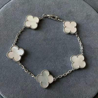 Pulsera trébol plata 925 chapada en oro blanco 15mm trébol 5 motivos pulsera Foto 1 de 3