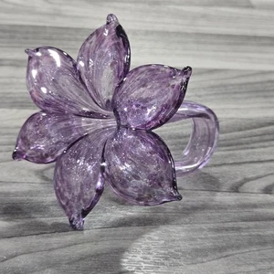 Hand Blown Art Glass Flower Purple Sparkle Murano Style Long Curled Stem Lovely - Picture 1 of 7