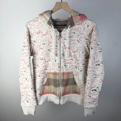 Y2K O'Neill Reversible Cremallera Completa AOP Logotipo a Cuadros De Colección Surf Skate Chaqueta Mediana Foto 1 de 4