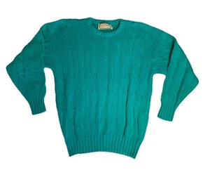 Vintage Alan Paine Cableknit Sweater Women’s 42” Teal 100% Cotton - Picture 1 of 7