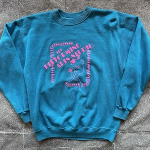 Men's Vintage 90's The Performing Art Studios Blue Pink Crewneck Sweatshirt Sz L - Picture 1 of 3