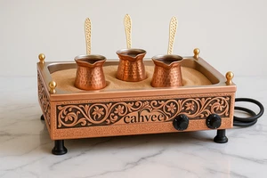 Türkische Kupfer Heißer Sand Kaffeemaschine mit Sand & 3 Köpfen, 60X40X25 CM - Bild 1 von 6