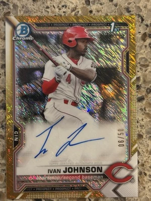 2021 Bowman Chrome #CPA-IJ Ivan Johnson Auto 06:50 Gold Shimmer Reds - Image 1 of 2