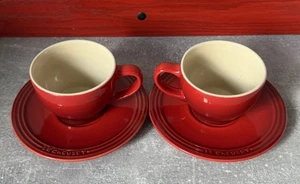 Set of 2 Le Creuset Stoneware Cappuccino Coffee Tea Cup &Saucer Cerise Ombré Red - Picture 1 of 10
