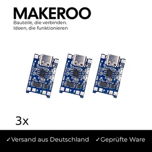 3er Set TP4056 5V 1A USB-C Lademodul – 18650 Lithium-Akkuladeboard - Bild 1 von 1