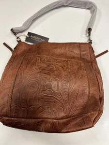Bolso de mano American Leather Co. Lenox triple entrada brandy en relieve - Imagen 1 de 4