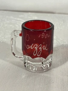 1906 Souvenir Ruby Stained Glass EAPG - Lizza Palmer ~ Miniature Beer Mug - 2" - Picture 1 of 7