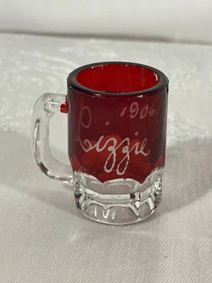 1906 Souvenir Ruby Stained Glass EAPG - Lizza Palmer ~ Miniature Beer Mug - 2" - Image 1 of 4