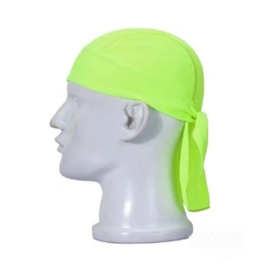 Moisture Wicking Stretch Neon Yellow Green Dry Fit Headwrap Biker Durag Cap Hat - Picture 1 of 2