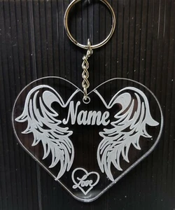 Schlüsselanhänger In liebevoller Erinnerung Gravur Geschenk Engelsflügel mit Namen - Bild 1 von 2