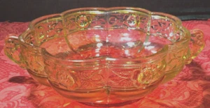 Vintage Jeannette Amberina Aztec Rose Double Handle Candy Dish - Picture 1 of 7