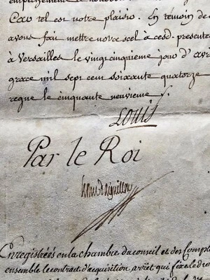 LOUIS XV SIGNED TRANSFER OF ESTATES & TERRITORIAL RIGHTS: 2 Parchments from 1774 - Image 1 of 4