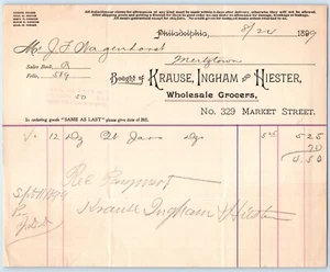 Ephemera SCHEINKOPF Briefpapier Krause Ingham & Hiester 1899 Philadelphia Lebensmittelhändler - Bild 1 von 2