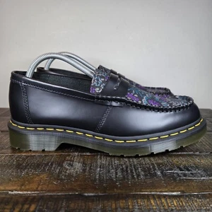 Dr Martens Penton Womens Size 10 Leather Floral Platform Penny Loafers Black - Picture 1 of 11