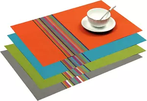 Placemats Set of 4 Colorful Woven Vinyl Place Mats for Dining Table Reversible P - Picture 1 of 12
