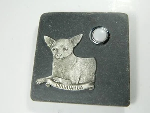 Decorative Doorbell Button Pewter Chihuahua On  3.75"x3.75" Slate Tile E - Picture 1 of 7