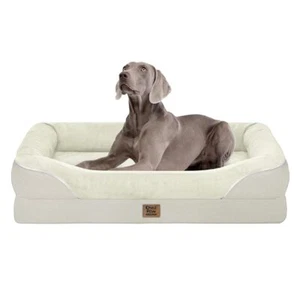 Jumbo Dog Bed Orthopedic Foam Beige Pet Sofa53x42x8.5“-Removable Cover & Bolster - Picture 1 of 11