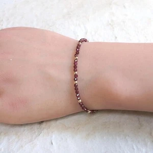 Red Garnet Faceted Round 2-3MM Gemstone Beaded Gold Filled Women Bracelet 6-8" - Picture 1 of 10