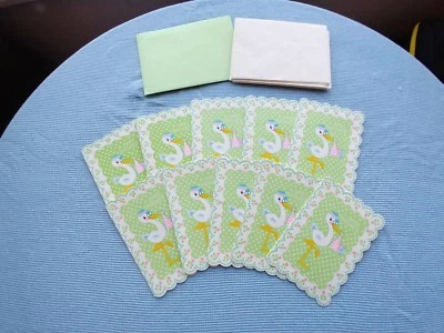 Baby Shower HALLMARK Invitation Cards Stork Green Gender Neutral Unisex - Image 1 of 4