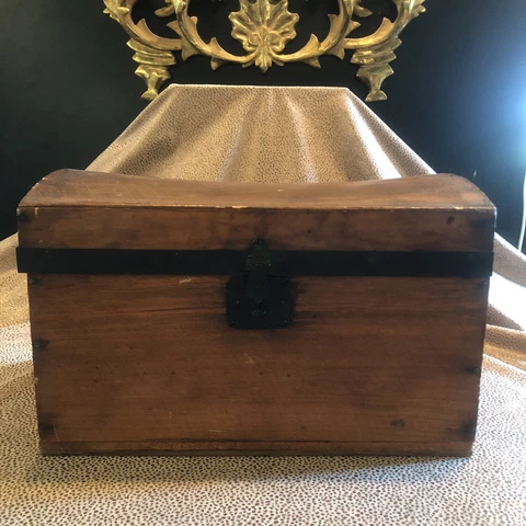 Antique Early 19th Century Miniature Doll Travel Steamer Trunk Cover