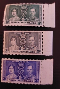 TURKS & CAICOS ISLANDS Stamps - 1937 Coronation set - SG 191-193 - MNH - Picture 1 of 2