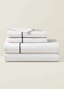 Ralph Lauren Palmer Percale Queen Flat Sheet White Loft Gray 100% Cotton - Picture 1 of 4