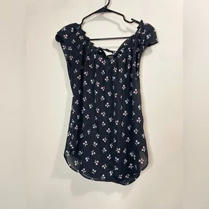 Lauren Conrad Damen Bluse halbtransparent Blumen Punkte Schleife Größe XS - Bild 1 von 8