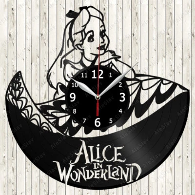 Alice in Wonderland Cartoon Vinyl Record Wall Clock Decor Handmade 1925 - Image 1 of 4