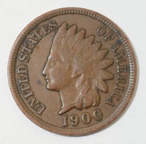 1900 Indian Head Penny, coin is a Very Fine small cent (8+ items ship for free) - Picture 1 of 2