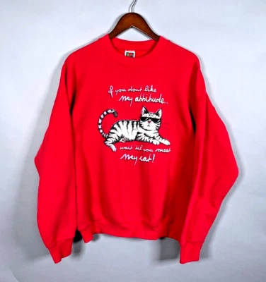 Sudadera De Colección Estampado Gato con Actitud Adulto XL Roja Cuello Redondo Mezcla 50/50 Foto 1 de 4