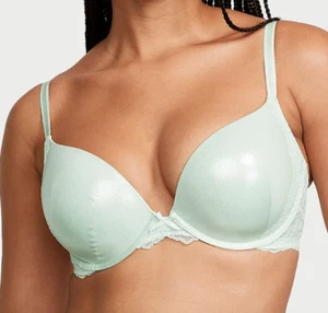 Victoria's Secret Dream Angels Push Up Bra Convertible Shimmer Green Foil Lace - Picture 1 of 4