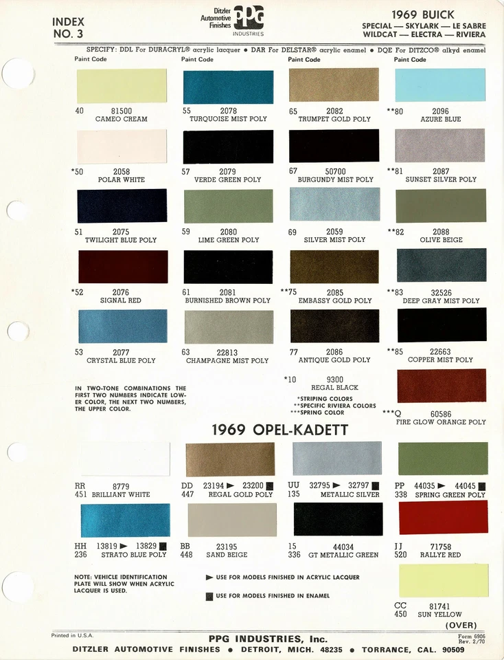 Buick Electra Skylark Wildcat 1969 especial Le Sabre Riviera astillas de pintura (PPG) Foto 1 de 1